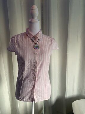 Brandy Melville Pink and White Striped Button-Up